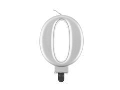 Świeczka cyferka metaliczna srebrna - 0 - zero