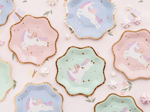 Talerzyki papierowe na urodziny Jednorożec - 18 cm - 6 szt.