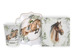 Zestaw kubeczki + serwetki + talerzyki papierowe Jazda konna - 40 szt.