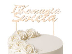 Topper drewniany na tort IHS I Komunia Święta - 1 szt.