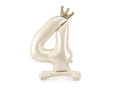 Balon foliowy stojący cyfra 4 kremowa z koroną - 84 cm - 1 szt.