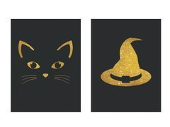 Etykiety na butelkę Czarownica i kot - 9 szt.