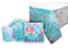 Zestaw obrus + kubeczki + serwetki + talerzyki papierowe Syrenka - 33szt.