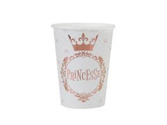 Kubeczki papierowe Princesse z różowo złotą koroną - 270 ml - 10 szt.