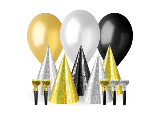 Zestaw dekoracji złoto-czarno-srebrny - 13 elementów