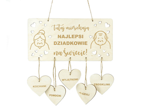 Zawieszka na dzień babci i dziadka z sercami