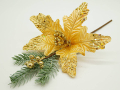 Dekoracja gałązka świąteczna ze złotą poinsecją - 1 szt.