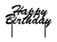Topper z pleksi czarny na tort Happy Birthday - 20 cm