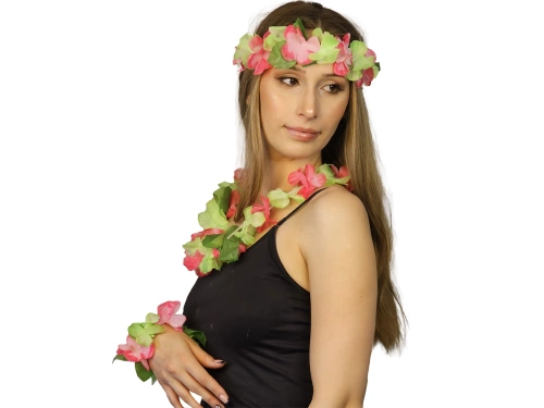 Zestaw hawajski zielono-różowy - 4 elementowy
