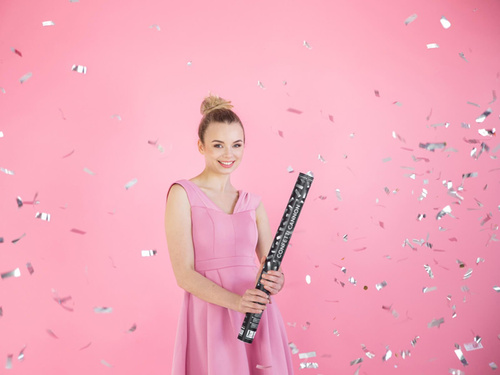 Tuba strzelająca - konfetti i serpentyny metaliczne srebrne - 60 cm - 1 szt.