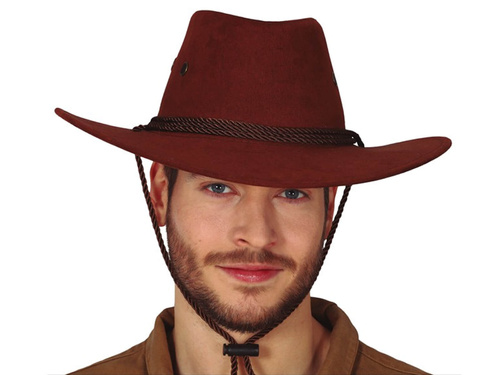 Kapelusz kowbojski brązowy z dużym rondem - 1 szt.
