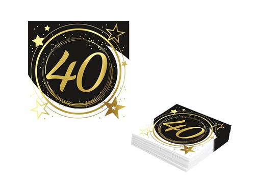 Serwetki na czterdzieste urodziny czarne - 33 cm - 12 szt.