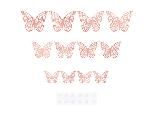 Naklejki motylki koronkowe różowe złoto - 12 szt.