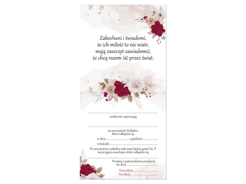 Zaproszenie na ślub z kopertą - 6 szt.