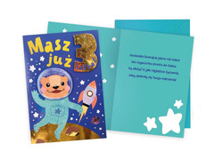 Kartka urodzinowa z kopertą na trzecie urodziny Kosmos