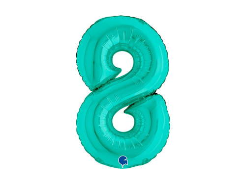 Balon foliowy cyfra 8 turkusowy - 14" - 1 szt.