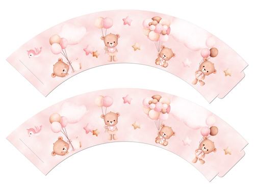 Papilotki na babeczki różowe Misie z balonikami - 6 szt.