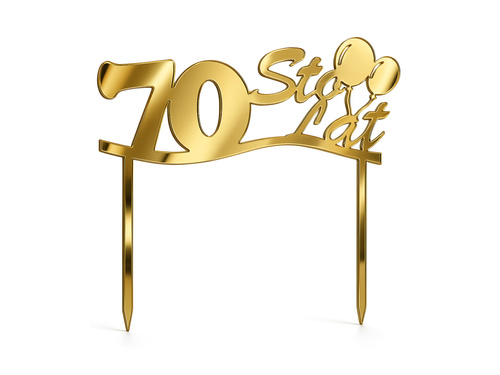 Topper z lustrzanej pleksi złoty na tort 70 urodziny