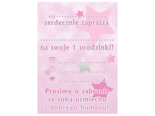 Zaproszenia na roczek Gwiazdki różowe - 6 szt.