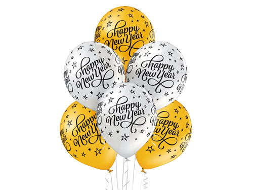 Balony lateksowe Happy New Year - 30 cm - 6 szt.