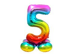 Balon foliowy stojący cyfra 5 tęczowa - 81 cm