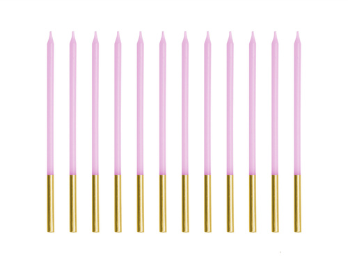 Świeczki urodzinowe fioletowo-złote - 14 cm - 12 szt.