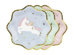 Talerzyki papierowe na urodziny Jednorożec - 18 cm - 6 szt.