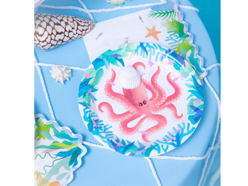 Talerzyki papierowe urodzinowe Ocean - 18 cm - 6 szt.