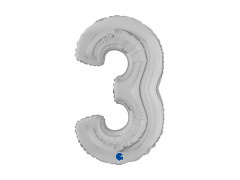 Balon foliowy cyfra 3 srebrny - 26" - 1 szt.
