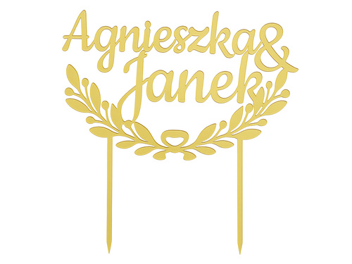 Topper z lustrzanej pleksi złoty na tort personalizowany na wesele - 17 cm