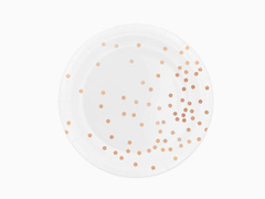 Talerzyki papierowe białe w różowo złote kropki - 18 cm - 6 szt.