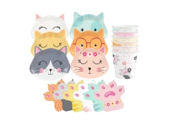 Zestaw kubeczki + talerzyki + serwetki papierowe Kotki - 24 szt.