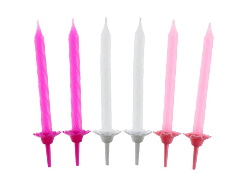 Świeczki urodzinowe jasno różowe, ciemno różowe i białe - 24 szt.