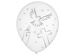 Balony z nadrukiem I Komunia Święta - białe - 30 cm - 8 szt.
