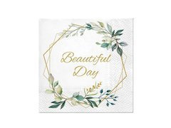 Serwetki weselne Beautiful Day z listkami - 33 cm - 20 szt.