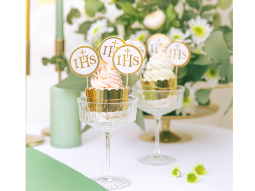 Pikery na tort Hostia IHS na I Komunię Świętą - 6 szt.