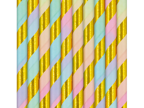 Słomki papierowe kolorowe w paski - 19,5 cm - 10 szt.