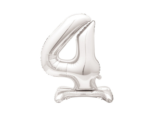 Balon foliowy stojący cyfra 4 srebrny - 76 cm - 1szt.