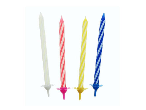 Świeczki kolorowe klasyczne z kolorowymi podstawkami - 6 cm - 24 szt.