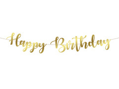 Baner z napisem Happy Birthday złoty - 110 cm - 1 szt.