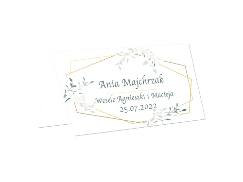 Winietki personalizowane składane z zielonymi listkami - 15 szt.