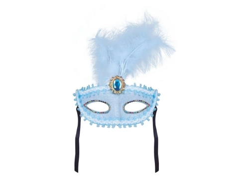 Maska karnawałowa błękitna z piórem - 1 szt.