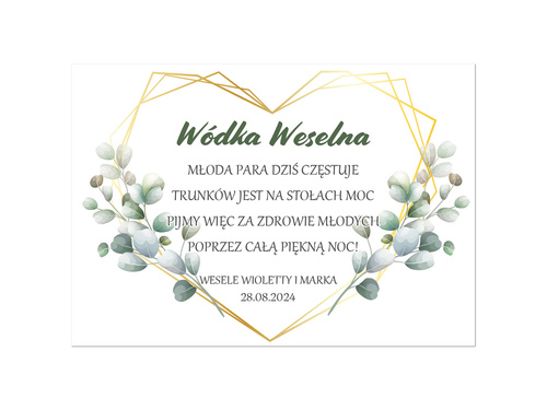 Etykiety personalizowane na butelkę z Wódką Weselną - 9 szt.