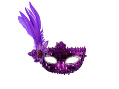 Maska karnawałowa fioletowa z cekinami i piórami