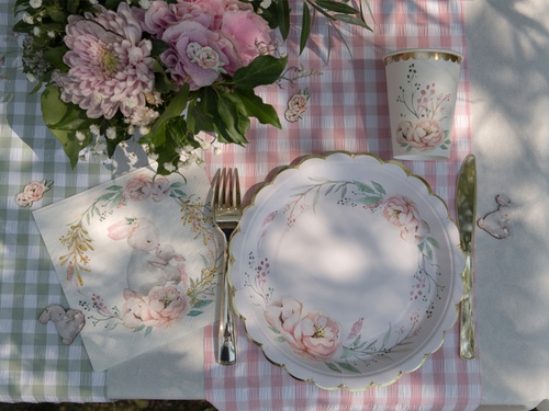 Dekoracja bieżnik na stół różowy w kratkę - 26 cm x 3 m - 1 szt.