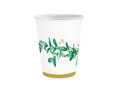 Kubeczki papierowe białe z listkami - 250 ml - 6 szt.