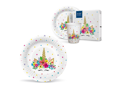 Talerzyki papierowe na urodziny Jednorożec - 18 cm - 8 szt.