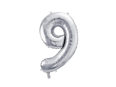 Balon foliowy cyfra 9 srebrna - 72 cm - 1 szt.