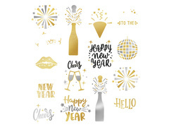 Tatuaże zmywalne Happy New Year na Sylwestra - 15 szt.