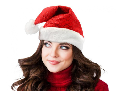 Czapka Mikołaja błyszcząca z cekinami - 1 szt.